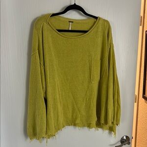 Free People Lime Green Crew Neck Sweater